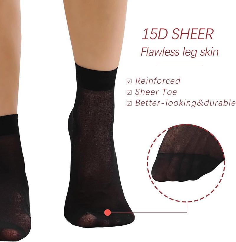 FeinYee 9 Pairs(in Gift Box) Ankle Sheer Socks For Women,Premium 20D Reinforced Toes in Black & Nude One Size - Image 3